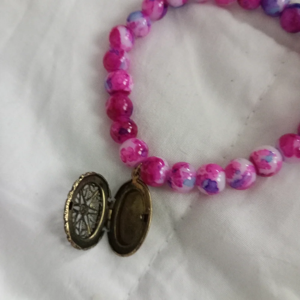 New photo locket beaded statement bracelet hand crafted vintage media